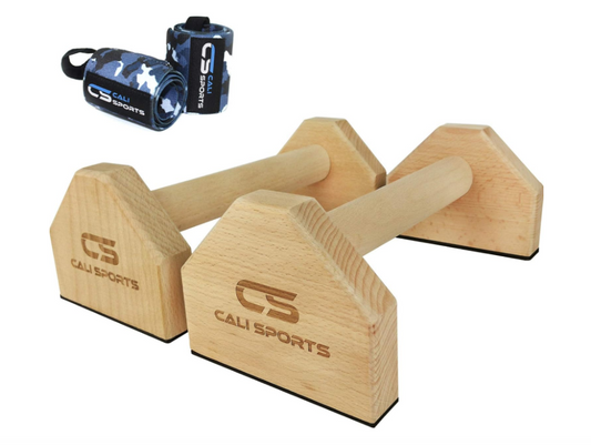 Calisthenics Wooden Parallettes with Wrist Wraps – Non-Slip Push-Up Bars for Strength Training
